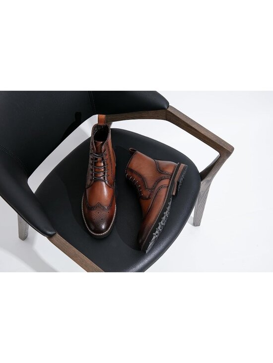 Men\'s Brown Boots Premium Leather Cap Toe Casual Boots Chukka Dress Boots